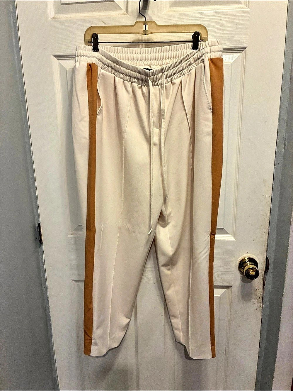 Lane Bryant Ponte Pull-On Wide Leg Pant with Side Stripe Pants Cream & Brown